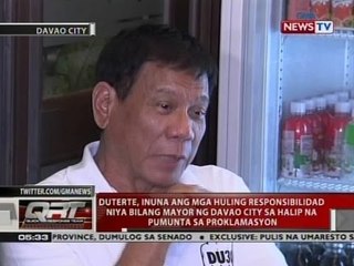 Duterte, inuna ang mga huling responsibilidad niya bilang mayor sa halip na pumunta sa proklamasyon