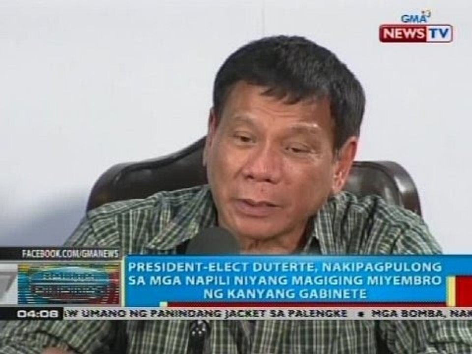 President-elect Duterte, nakipagpulong sa mga napili niyang magiging miyembro ng kanyang gabinete
