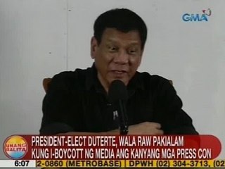 UB: Duterte, wala raw pakialam kung i-boycott ng media ang kanyang mga press con
