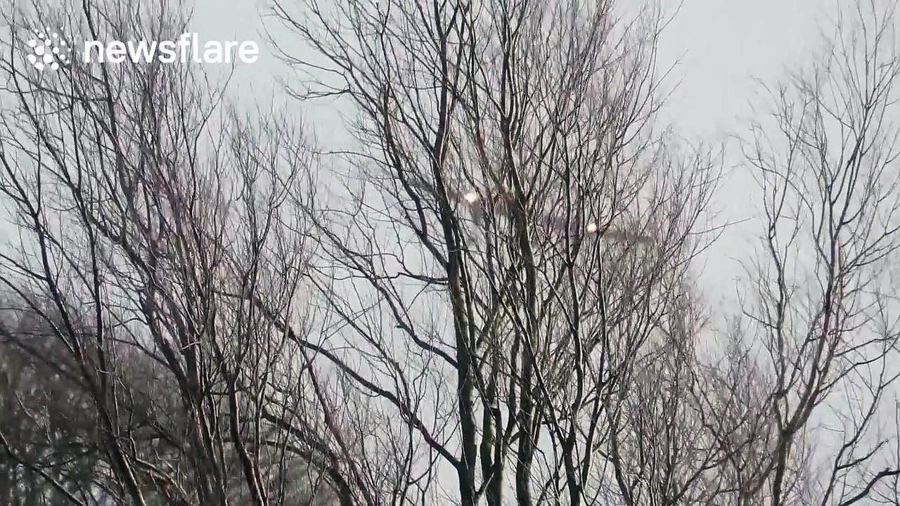 Flybe plane struggling in Storm Conor high winds at Leeds Bradford Airport