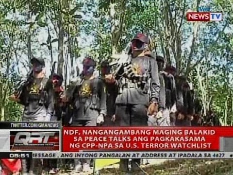 NDF, nangangambang maging balakid sa peace talks ang pagkakasama ng CPP-NPA sa US terror watchlist