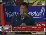 QRT: Duterte, nagpasalamat sa mga sumuporta sa kanyang kampanya