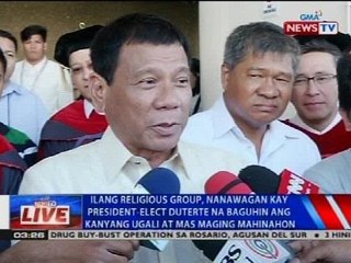 Ilang religious group, nanawagan kay President-elect Duterte na baguhin ang kanyang ugali