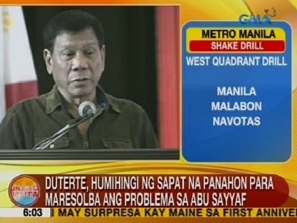 UB: Duterte, humihingi ng sapat na panahon para maresolba ang problema sa Abu Sayyaf