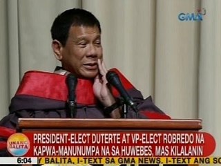 UB: President-elect Duterte at VP-elect Robredo na kapwa-manunumpa na sa Huwebes, mas kilalanin