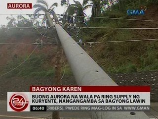 24 Oras: Buong Aurora na wala pa ring supply ng kuryente, nangangamba sa bagyong Lawin