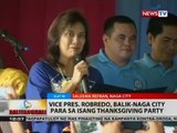 BT: VP Robredo, balik-Naga city par sa isang thanksgiving party