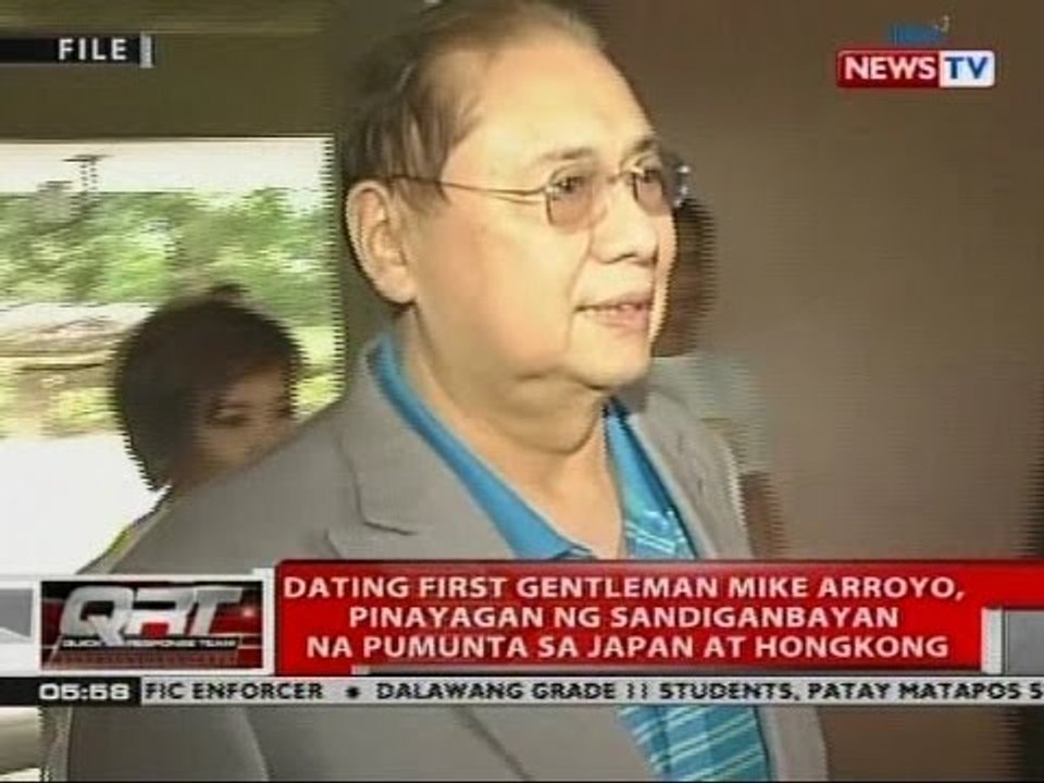 Dating first gentleman Mike Arroyo, pinagayan ng Sandiganbayan na pumunta sa Japan at Hongkong