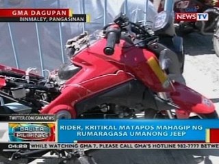 BP: Rider, kritikal matapos mahagip ng rumaragasa umanong jeep