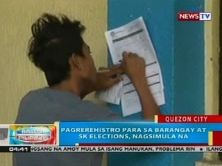 BP: Pagrerehistro para sa barangay at sk elections, nagsimula na