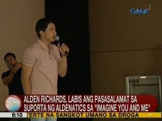 UB: Alden Richards, labis ang pasasalamat sa suporta ng Aldenatics sa 'Imagine You and Me'