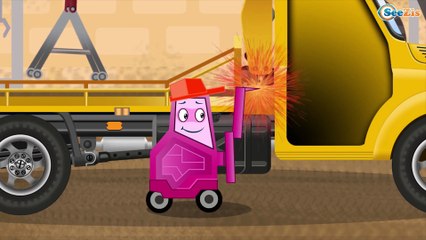 Service Vehicles Cartoon - The Tow Truck helps The Police Car with wheel. Video for kids Episode 7