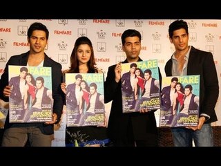 Alia Bhatt, Varun Dhawan And Karan Johar At The Launch Of Filmfare's Latest Issue