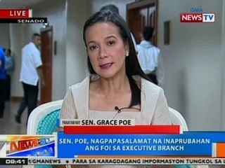 NTG: Sen. Grace Poe, nagpapasalamat na inaprubuhan ang FOI sa Executive branch