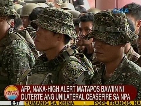 UB: AFP, naka-high alert matapos bawiin ni Duterte ang Unilateral Ceasefire sa NPA