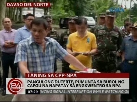 24 Oras: Pang. Duterte, pumunta sa burol ng CAFGU na napatay sa engkwentro sa NPA