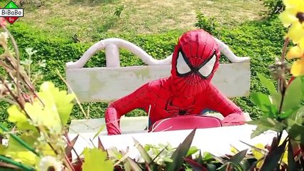 Baby Spiderman NAUGHTY Spiderman & Frozen Elsa w  Litle Joker Fake Police bike Toy! Superhero Fun