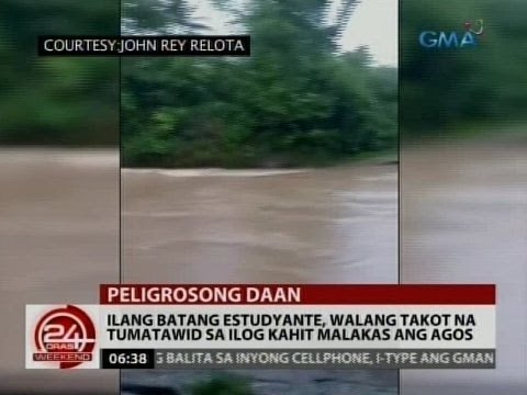 24 Oras: Ilang batang estudyante, walang takot na tumatawid sa ilog kahit malakas ang agos