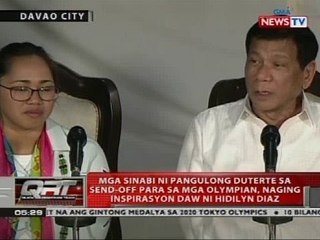 Mga sinabi ni Pres. Duterte sa send-off para sa mga Olympian, naging inspirasyon daw ni Hidilyn Diaz