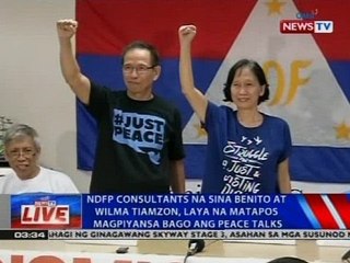 NDFP consultants na sina Benito at Wilma Tiamzon, laya na matapos magpiyansa bago ang peace talks