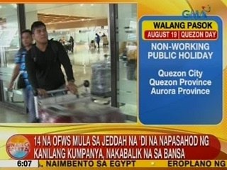 UB: 14 na OFWs mula sa Jeddah na 'di na napasahod ng kanilang kumpanya, nakabalik na sa bansa