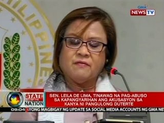 Sen. Leila De Lima, tinawag na pag-abuso sa kapangyarihan ang akusasyon sa kanya ni Pang. Duterte