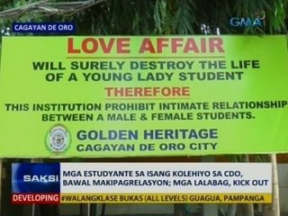 SAKSI: Mga estudyante sa 1 kolehiyo sa CDO, bawal makipagrelasyon