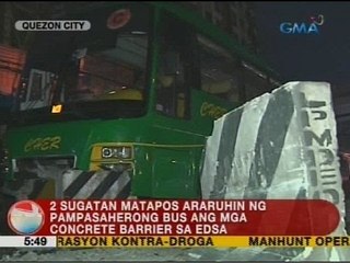 2 sugatan matapos araruhin ng pampasaherong bus ang mga concrete barrier sa EDSA