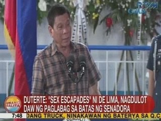 UB: Duterte: 'Sex Escapades' ni De Lima, nagdulot daw ng paglabag sa batas ng senadora