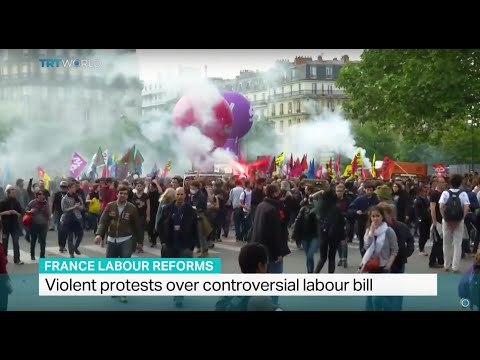 Violent protests over controversial labour bill in France, Peter Humi reports