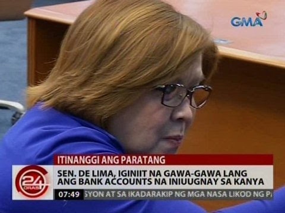 24 Oras: Sen. De Lima, iginiit na gawa-gawa lang ang bank accounts na iniuugnay sa kanya