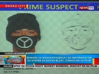 Reward sa makakapagbigay  ng impormasyon sa suspek sa Davao blast, itinaas na sa P3-M