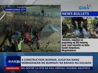 Saksi: 4 construction worker, sugatan nang mabagsakan ng bumigay na bahagi ng kalsada