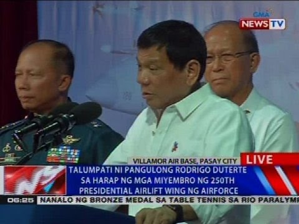 Talumpati ni Pres. Duterte sa harap ng mga miyembro ng 250th Presidential Airlift Wing ng Airforce