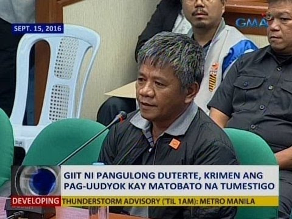 SAKSI: Giit ni Pang. Duterte, krimen ang pag-uudyok kay Matobato na tumestigo