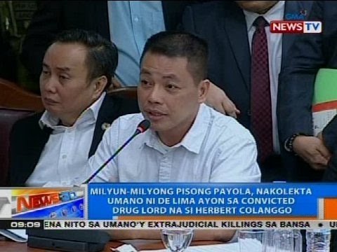 Milyun-milyong pisong payola, nakolekta umano ni de Lima ayon kay Herbert Colanggo