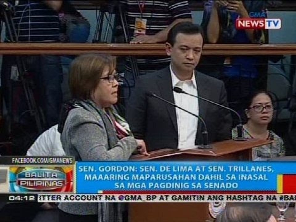 Sen. Gordon: Sen. de Lima at Sen. Trillanes, maaaring maparusahan dahil sa inasal sa mga pagdinig