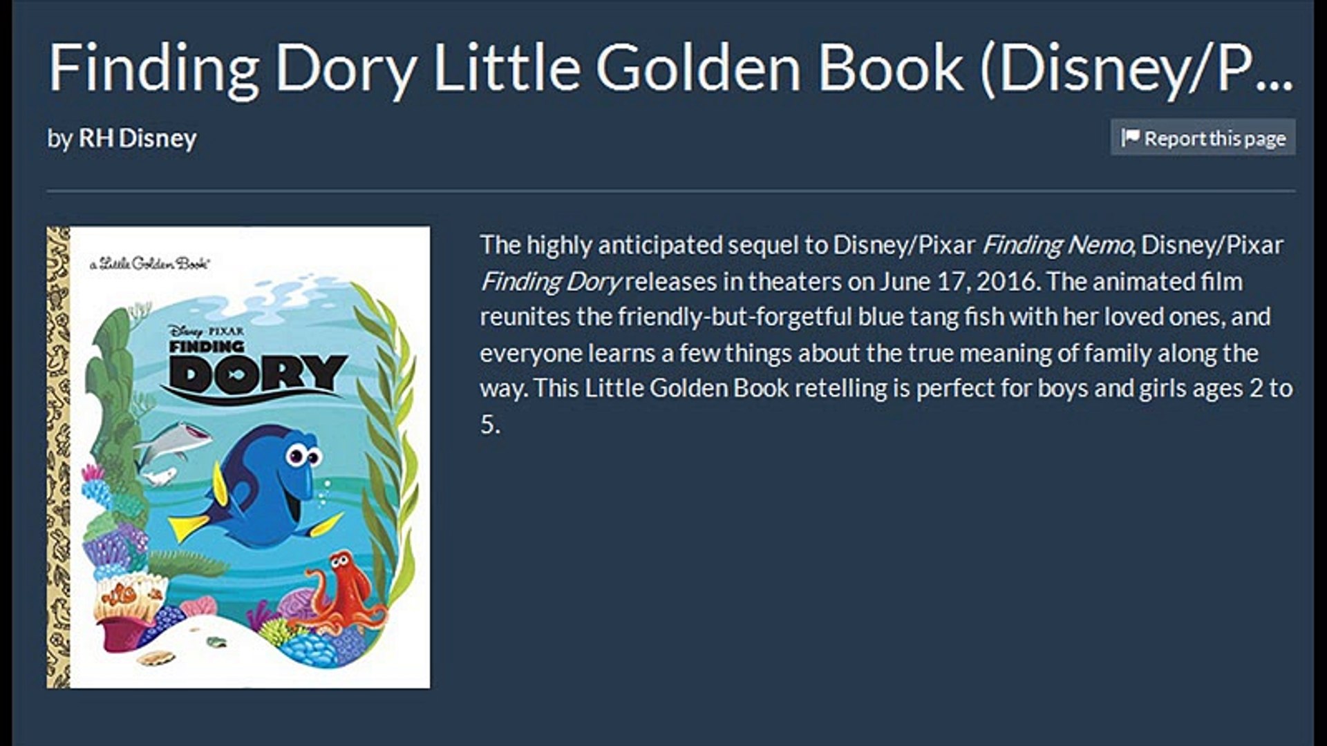 Finding Dory Little Golden Book Disneypixar Finding Dory 24 Images, Photos, Reviews