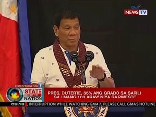 SONA: Pres. Duterte, 65% ang grado sa sarili sa unang 100 araw niya sa pwesto