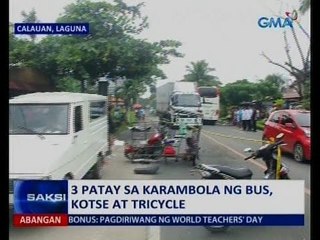 Saksi: 3 patay sa karambola ng bus, kotse at tricycle