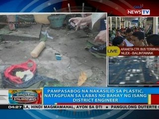 Pampasabog na nakasilid sa plastic, natagpuan sa labas ng bahay ng 1 district engineer