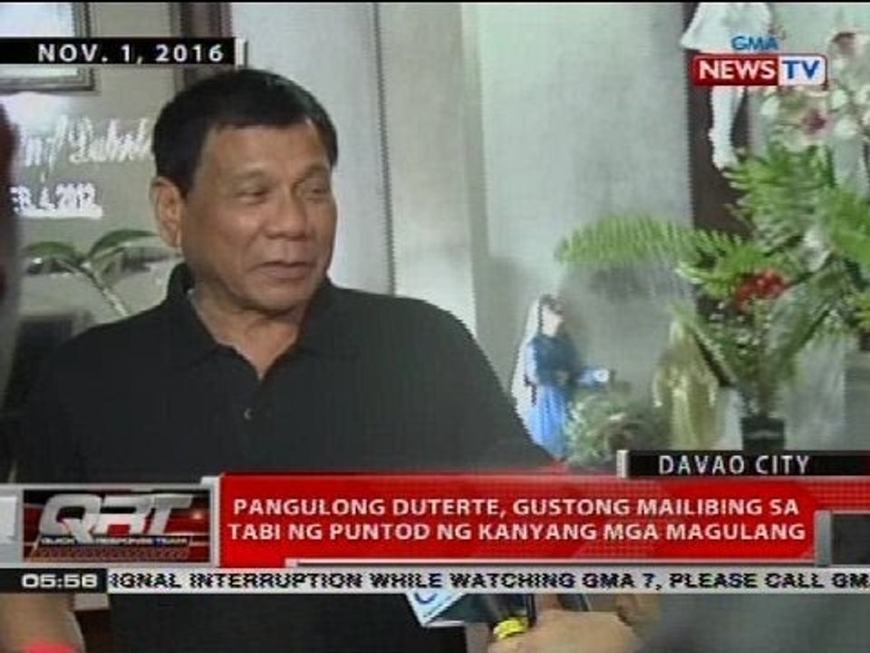 Pangulong Duterte, gustong mailibing sa tabi ng puntod ng kanyang mga magulang