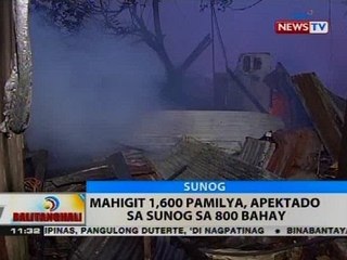BT: Mahigit 1,600 pamilya, apektado sa sunog sa 800 bahay