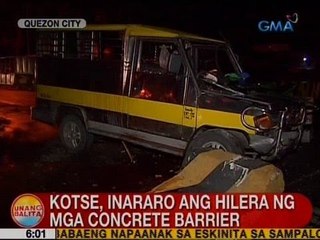 UB: Kotse, inararo ang hilera ng mga concrete barrier sa QC