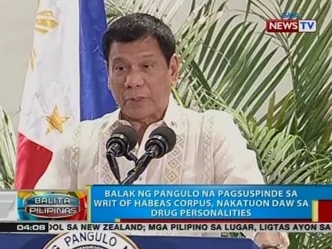 Balak ng pangulo na pagsuspinde sa writ of habeas corpus, nakatuon daw sa drug personalities