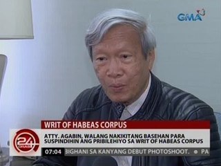 Atty. Agabin, walang nakikitang basehan para suspindihin ang pribilehiyo sa writ of habeas corpus
