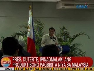 UB: Pres. Duterte, ipinagmalaki ang produktibong pagbisita niya sa Malaysia