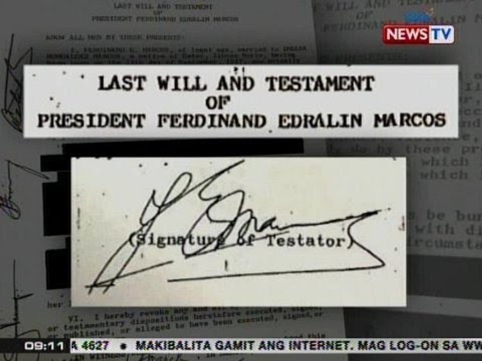 NTG: Last will and testament ni ex-Pres. Marcos, inilabas ng kanyang pamilya