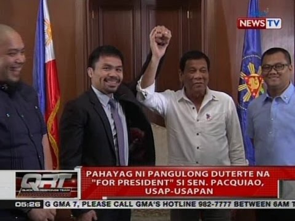 QRT: Pahayag ni Pang. Duterte na "for president" si Sen. Pacquiao, usap-usapan
