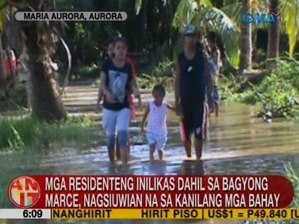 Mga residenteng inilikas dahil sa Bagyong Marce, nagsiuwian na sa kanilang mga bahay sa Aurora